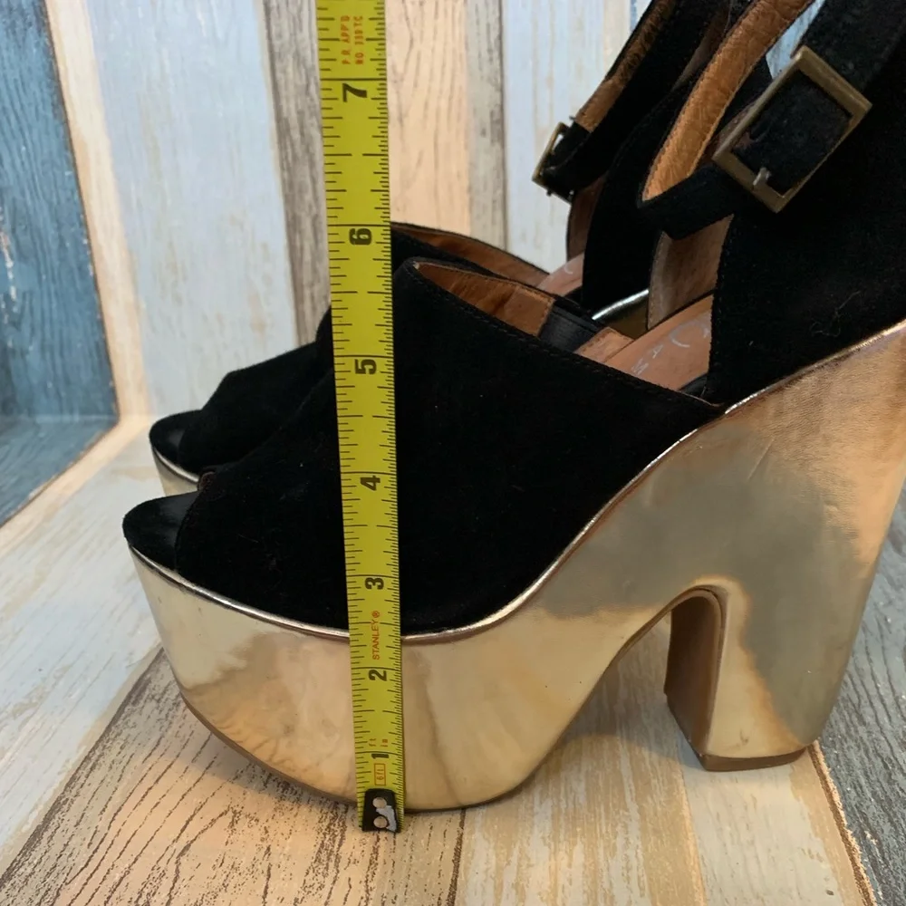 RARE Jeffrey Campbell black & gold platforms